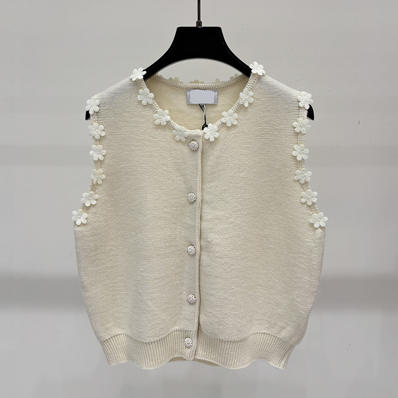 Knit Cashmere Waistcoat For Women Solid Floral Edge Sleeveless Cozy Ribbed Crop Gilet Autumn Layering Campus Coquette Chic Vest