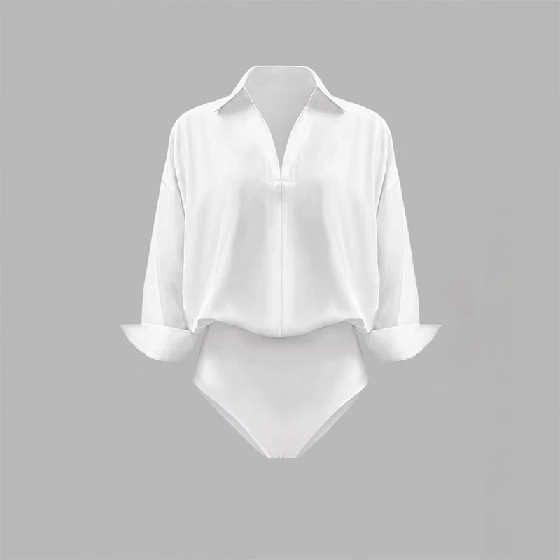 BKLD Camicia elegante Tuta da donna Risvolto con scollo a V Manica lunga Camicetta Tuta Moda minimalista Basic Casual Solido Top da lavoro per uffic