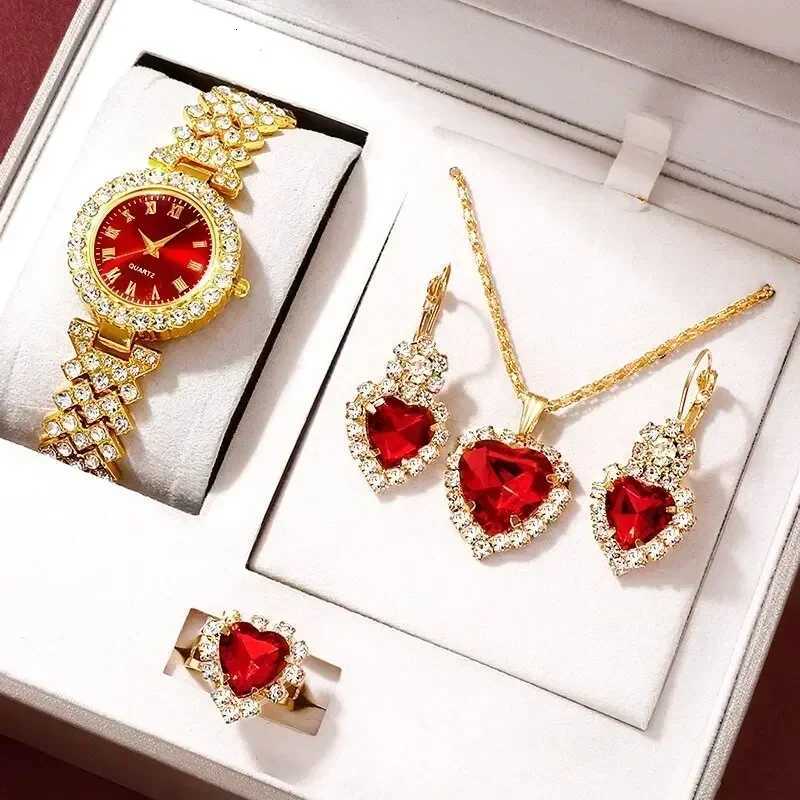 Women's Watches Golden Luxury Watch Women Ring Necklace Earring Rhinestone Fashion Wristwatch Casual Ladies Bracelet Watches Jewelry SetT260923