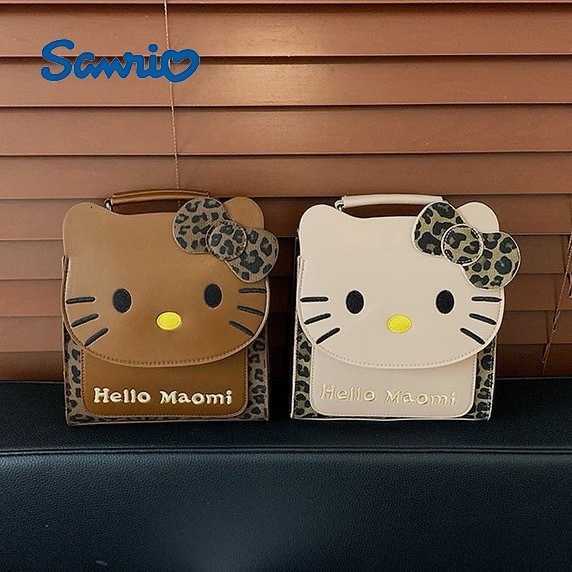 Sanrio Backpacks Korean-style leopard print Hello Kitty backpack a unique and cute design perfect for students and a versatile everyday bag L260923C