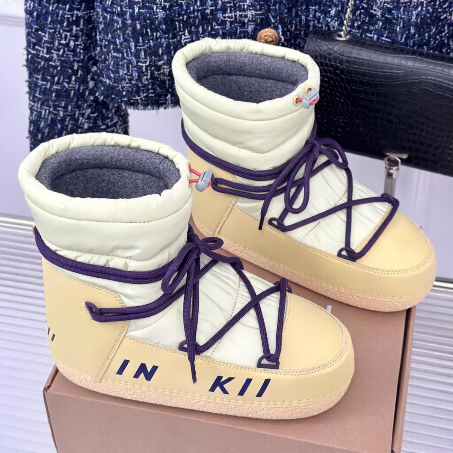 Boots Women Snow Winter Warm Luxury Designer Lace Up Waterproof Round Toe Puffer Platform Casual Fashion Outdoor Flat Beige Black White Pink Red Wal