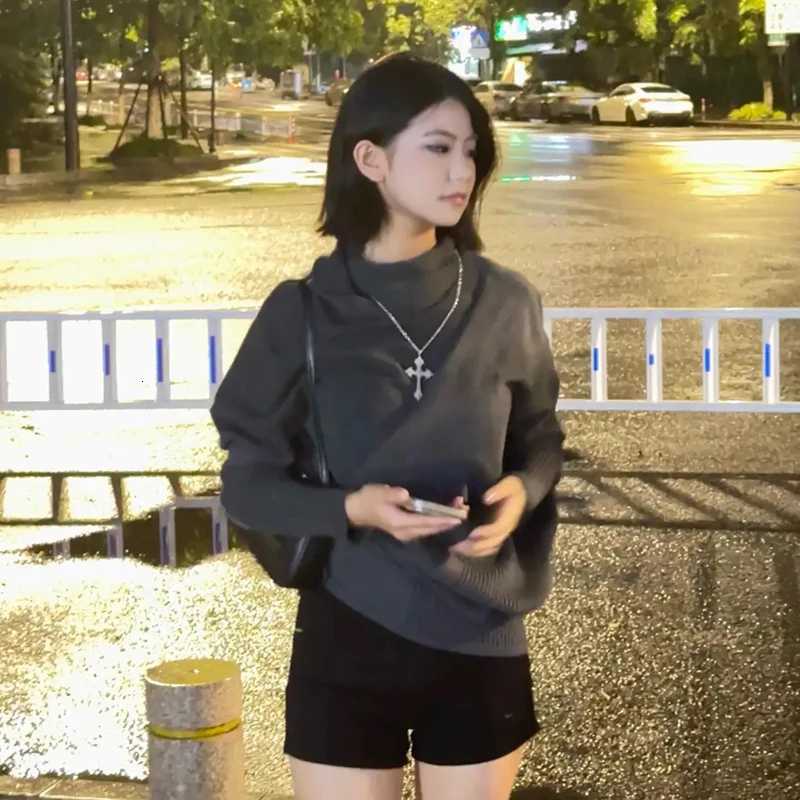 Women's Sweaters Y2K Streetwear Ladies Sweater Solid Color Slim Batwing Sleeve Long Sleeve Knitted Pullover 2000s Retro Korean Casual Autumn To