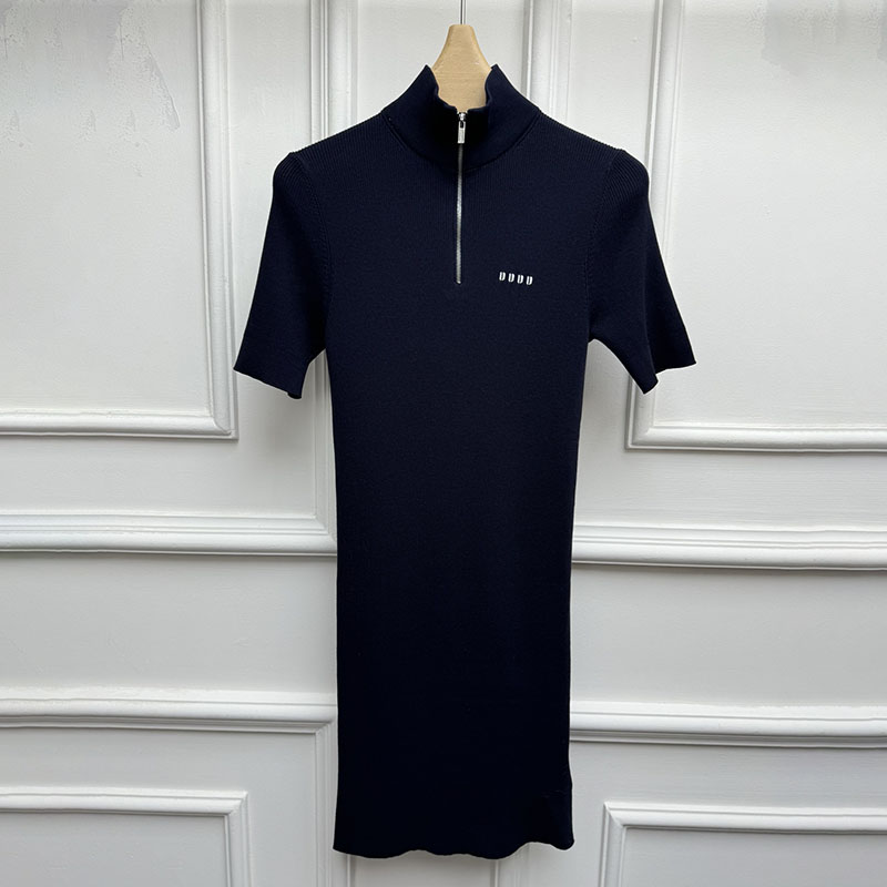 Slim Fit Elegant Dress For Women Knitted Black O Neck Zip Up High Elastic Sexy Dresses Summer Luxury Casual Dating Commute Skirts