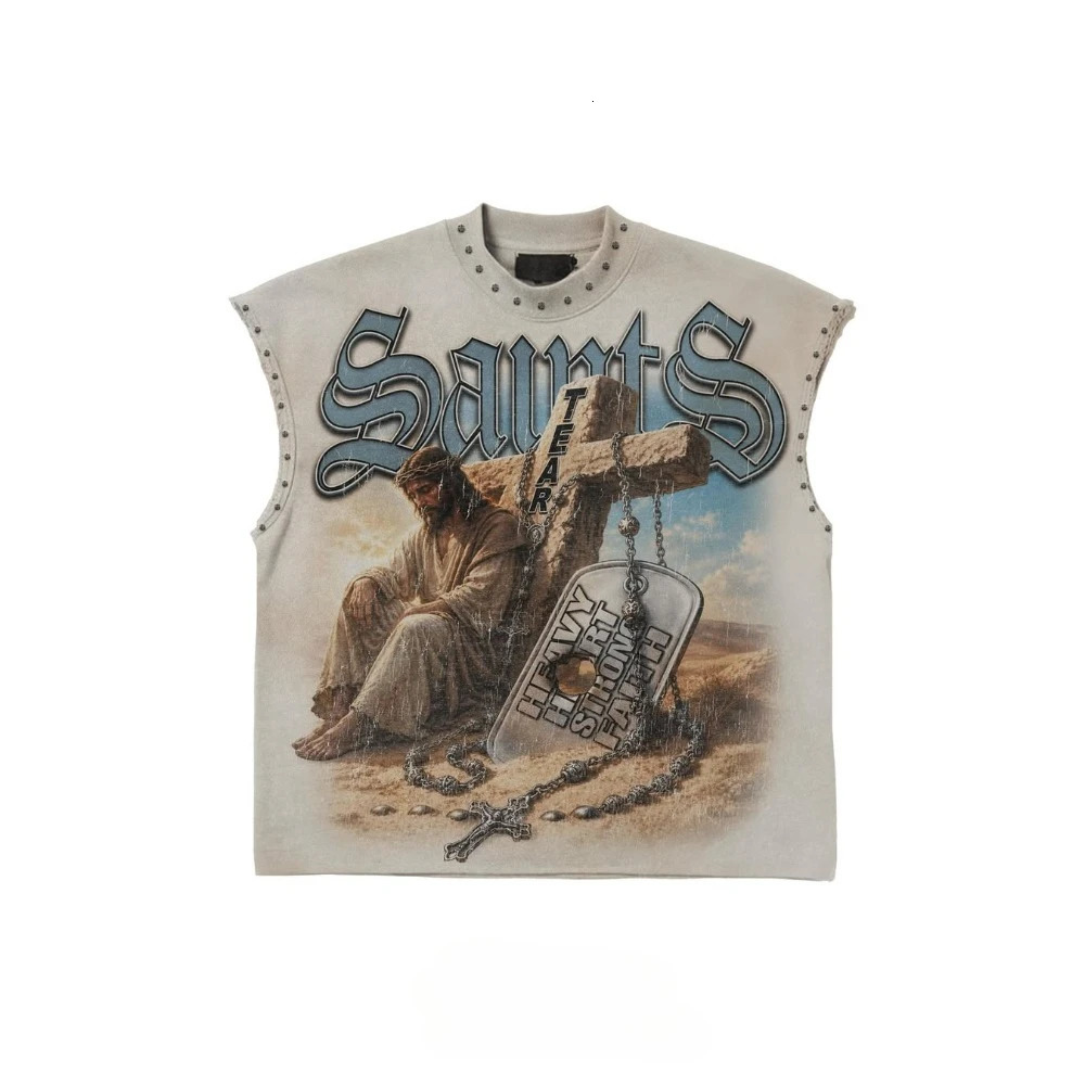 Men's Retro Sleeveless Tank Top Printed Tank Top Gothic Y2K Hip Hop Oversized White Sleeveless T-Shirt Unisex Graphic Streetwear 260922
