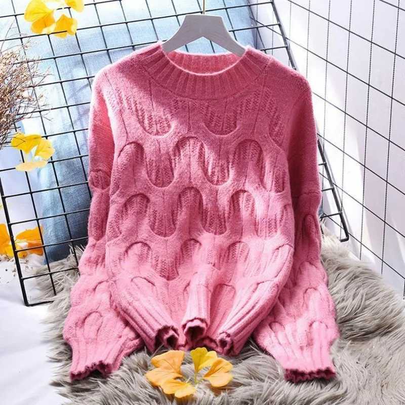 Women's Sweaters Lantern Sleeves Crew Neck Twist Crocheted Top Women's Lazy Autumn New Korean Style Loose Sweater Knitted Pullover H260923