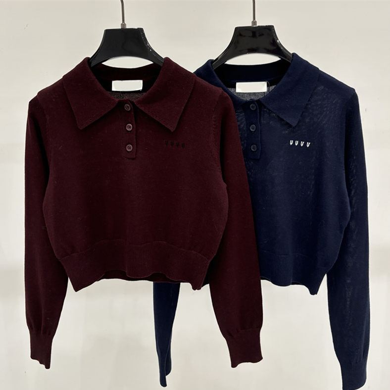 Vintage Women Knit Polo Shirt Preppy Style Long Sleeve Cropped Thin Top Autumn Sexy Dating Party Knit Blouse