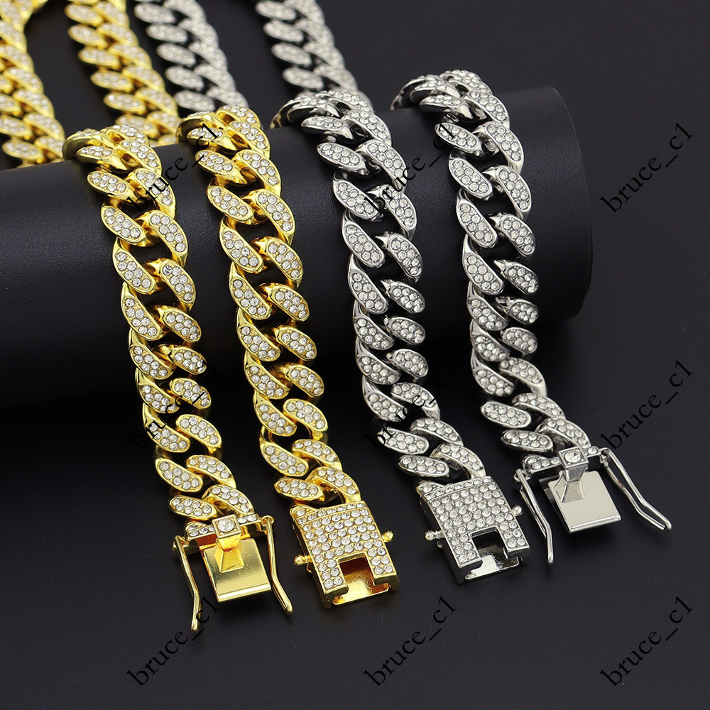 European and American Hip-Hop Style Full Diamond Encrypted Cuban Clavicle Necklace Trendy Shiny Personality Butterfly Buckle Neck Chain Accessories