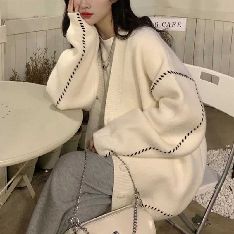 Women's Sweaters Oversized Knitted Cardigan Women Soft Casual Long sleeve V Neck Sweater Coat Woman Solid Color Button Up Outerwear D260923