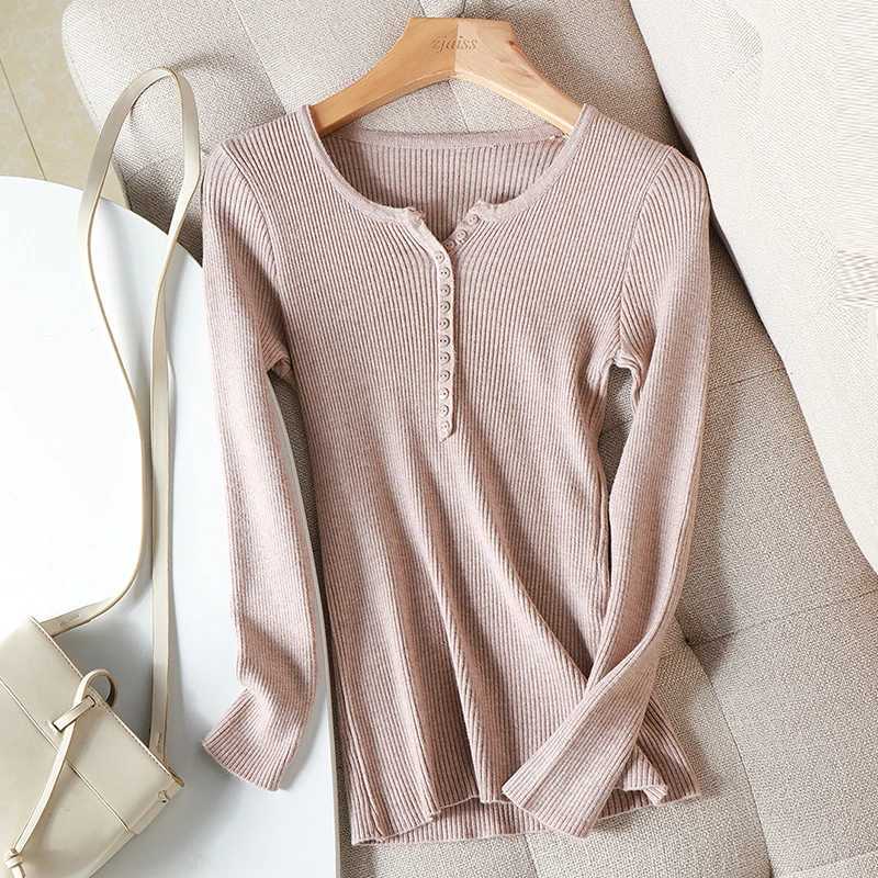 Women's Sweaters AOSSVIAO Autumn Winter Button V Neck Sweater Women Basic Slim Knitted Pullover Women Sweaters Knitted Jumper Ladies Tops H2609