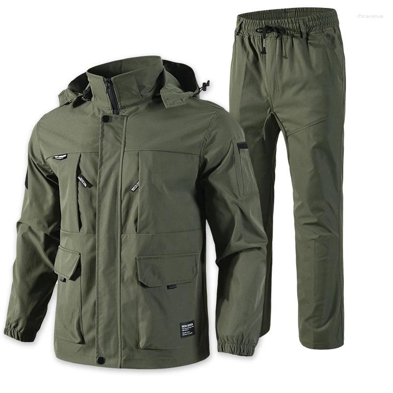 Spring Autum Men's Tactical Outdoor Suit Waterproof Windproof Hooded Jacket Cargo Pants Men Multi-Pocket Hiking Camping Sets