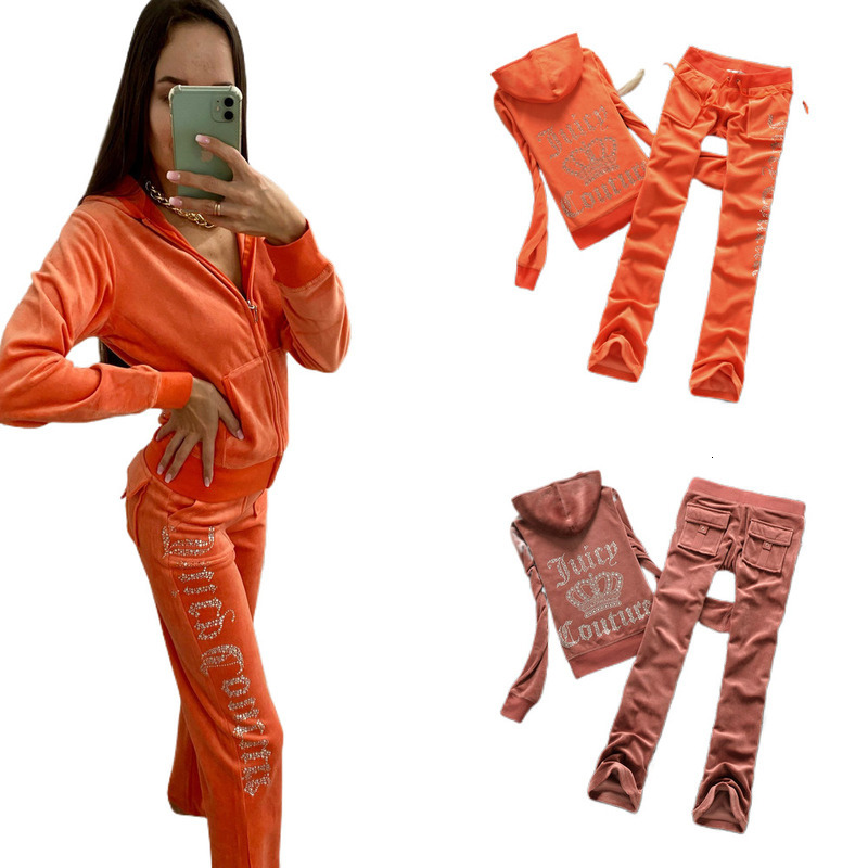 Designer Juicy Velvet Fabric Tracksuit Women's Tracksuits Pant Suits Classical Velour Suit 2025 Autumn Women Track Hoodies and Pants Two Piece