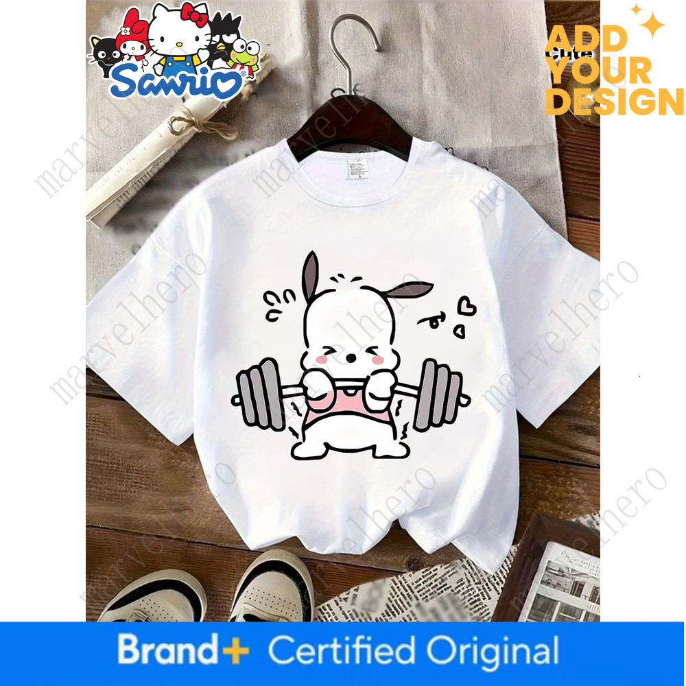 New Sanrio Authorized T Shirt Cute Rabbit Weightlifting Cartoon Pattern Loose Round Neck Short Sleeved Top For Spring Summer And Autumn Women Casual