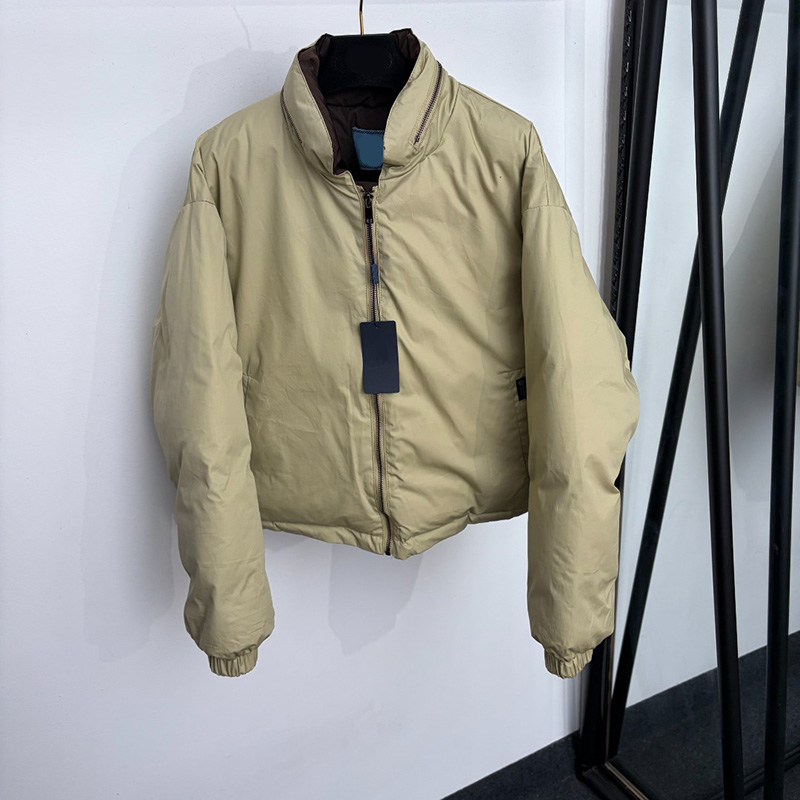 Women Khaki Short Padded Jackets Removable Stand Collar Hood Puffer Jackets Warm Winter Coat Elastic Cuffs Outer Coats for Women