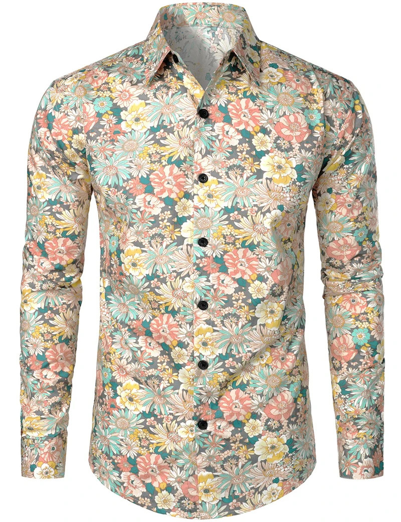 Retro 70s Floral Shirt For Men Women Fashion y Long Sleeved Shirts Lapel Button Autumn Tops Y2k Men Hawaiian Shirt Blouse 260923
