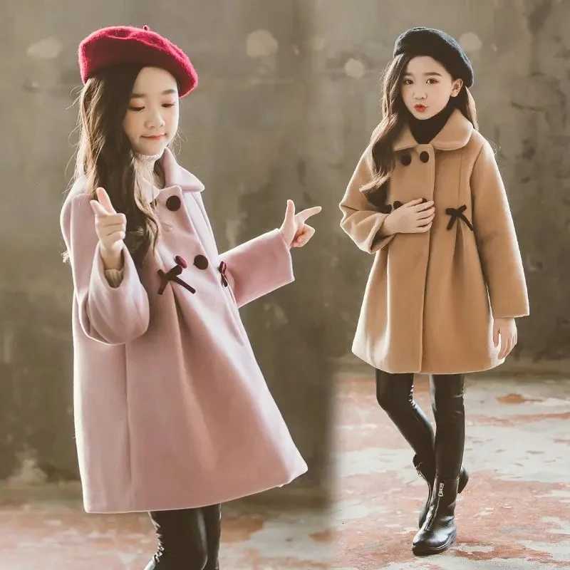 Clothing Sets 2024 Winter Teenage Girls Long Jackets Toddler Kids Outerwear Clothes Casual Children Warm Woolen Trench Coat Teen Outfits 3-12T X2609