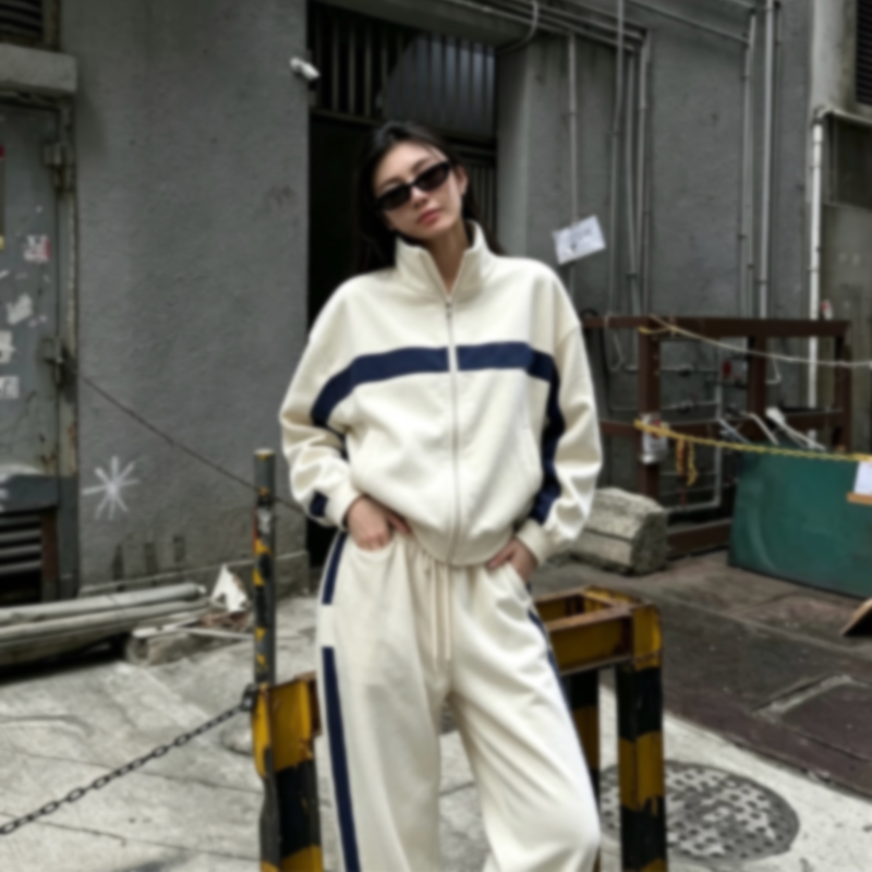 Designer Luxury brand Women Half Zip Stand Collar Sweatshirt 2 Piece Set Side Stripe Wide Leg Pants Casual Sports Tracksuit