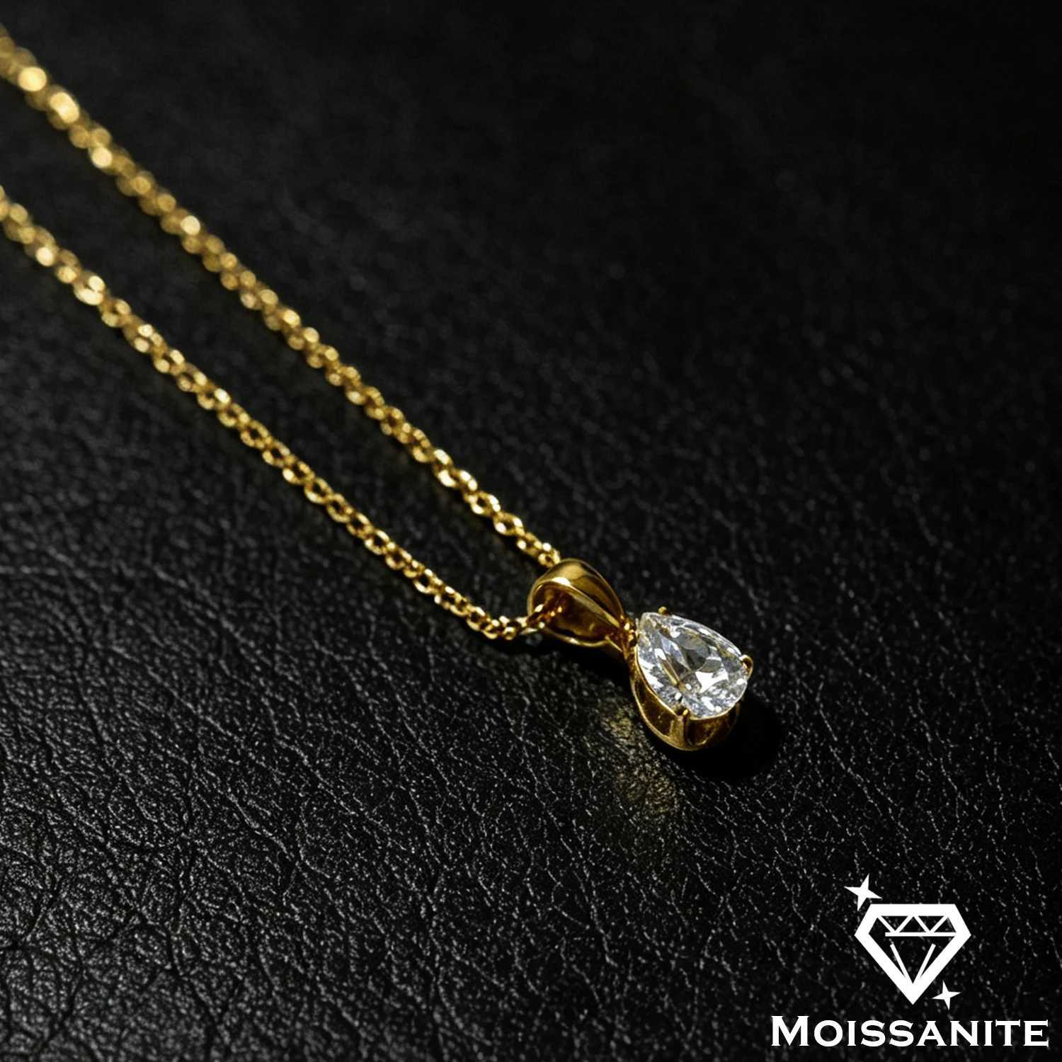 OZAN Real Moissanite Pendant Chains Necklace Pear Shaped 18k w Gold Plated Fashion Trendy Gstone Jewelry for Wen Ladies N260922