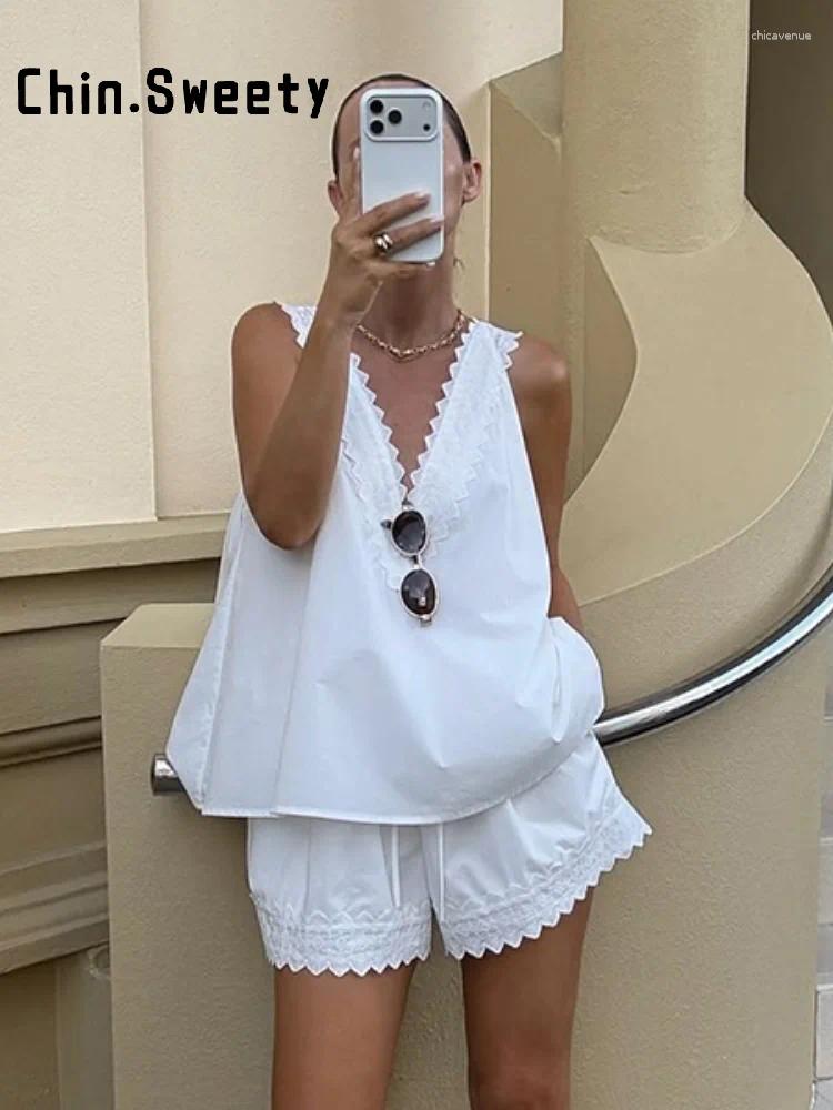 Casual Women's Lace Patchwork Shorts Set V Neck Backless Sleeveless Tank Tops High Waist Short Pant 2026 Summer Lady Suit