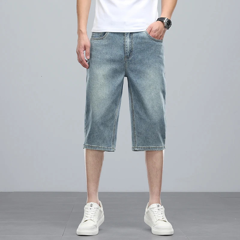 Summer men's six inch shorts over the knee thin straight tube minimalist elastic denim shorts Baggy Jeans Shorts for Men 3/4 260921