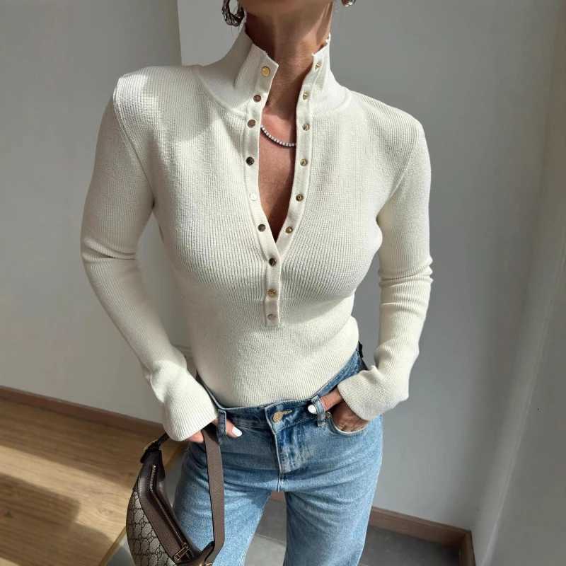 Women's Sweaters Metal Button Turtleneck Knitted Slim Long Sleeve Pullover Sweater Women Fashion Bottoming Shirt Autumn Winter New H260923