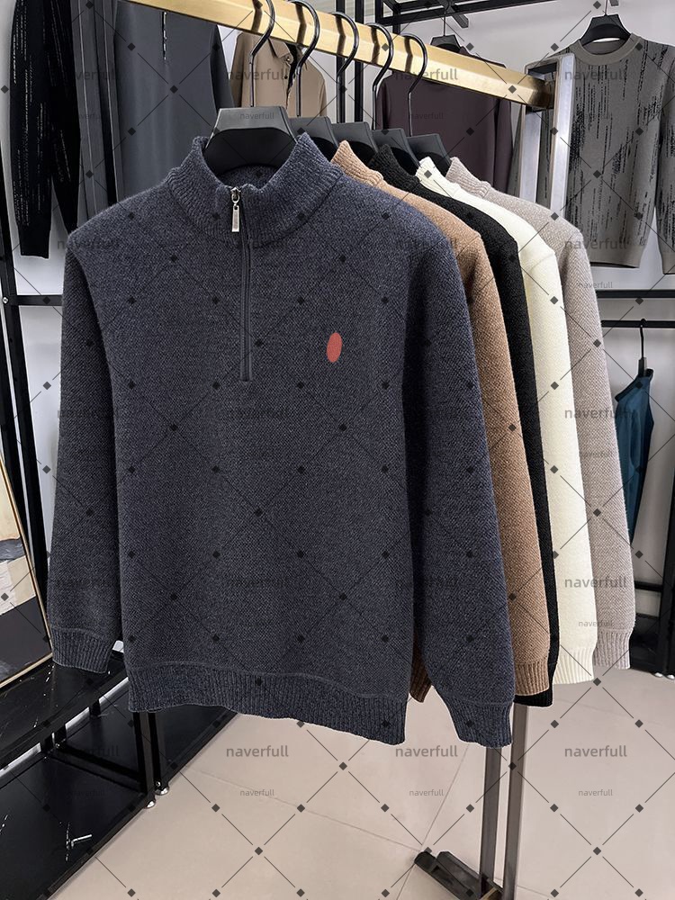 Designer Mens Half Zipper Sweater Trendy Casual Loose Embroidered Winter Thick Warm Knitted Cardigan