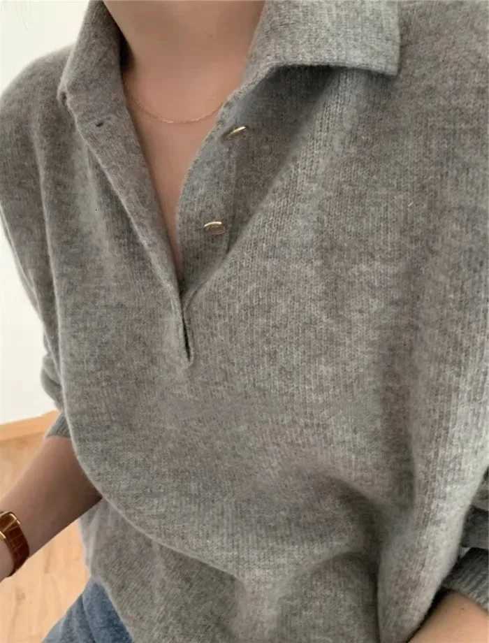 Women's Sweaters Autumn and winter 100% wool sweater women grey neck sweater new loose knitted base cashmere sweater D260923