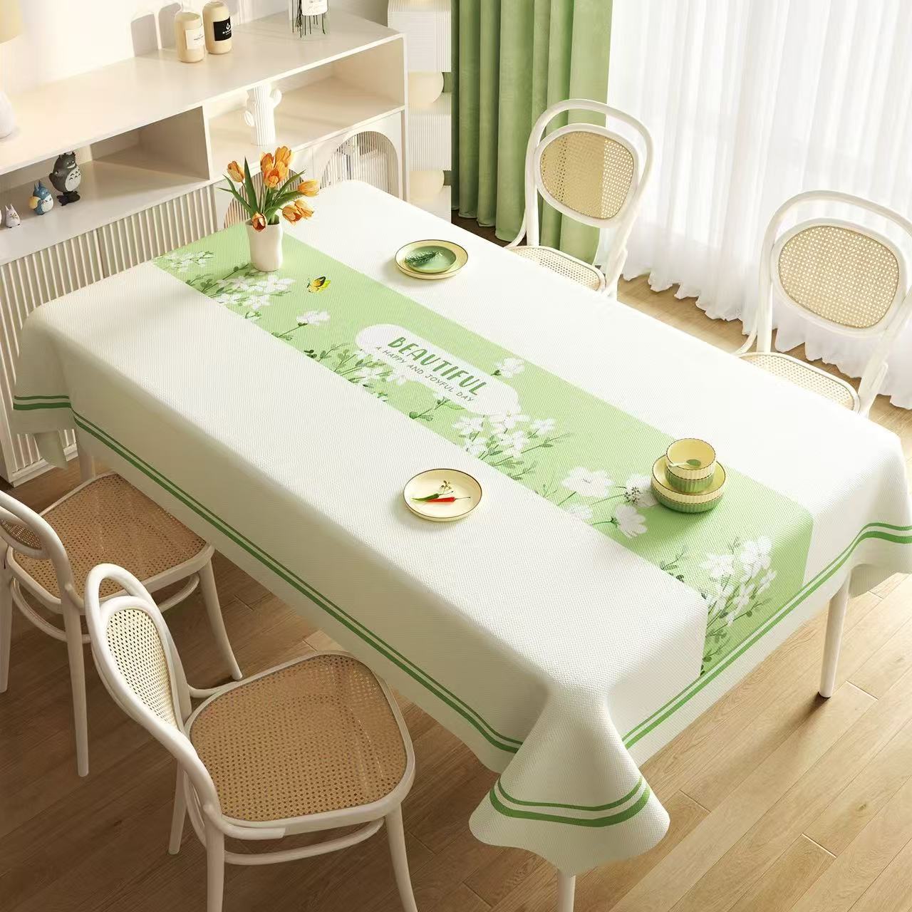 Nappe rectangulaire en PVC personnalisée, Style minimaliste frais, étanche à l'huile et sans entretien, YL-39235