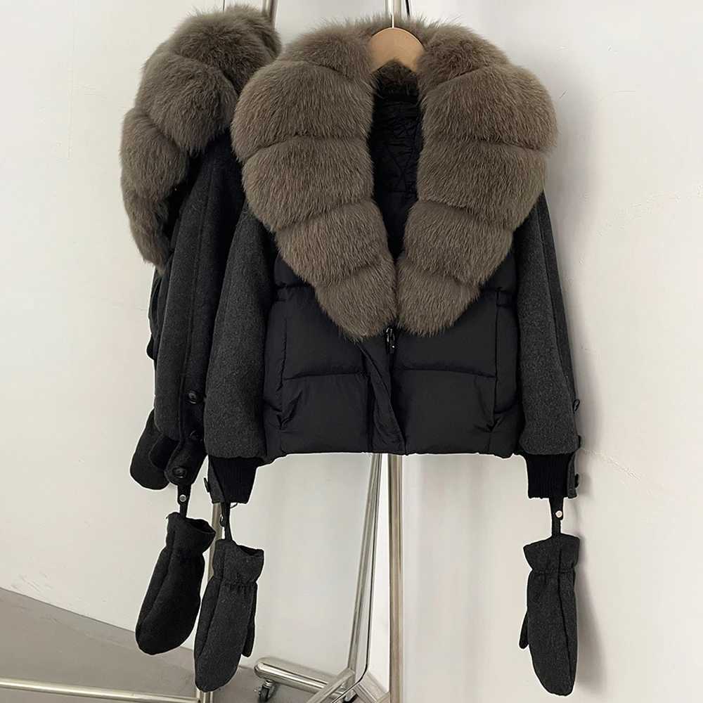 Natural Fur Coat Women's Winter Warm Thick Duck Down Coat Padding Women Short Fur Coat Puffer Jacket Outer Ladies with Gloves M260922