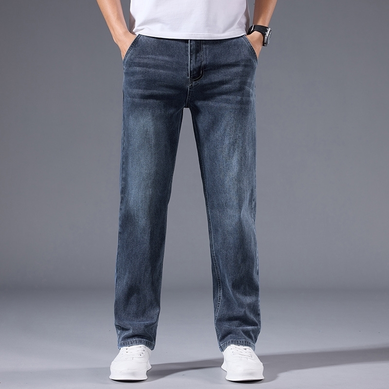 Men's Loose Straight Leg Jeans Retro Washed Elastic Casual Pants Suitable for All Seasons Versatile Pants 260922