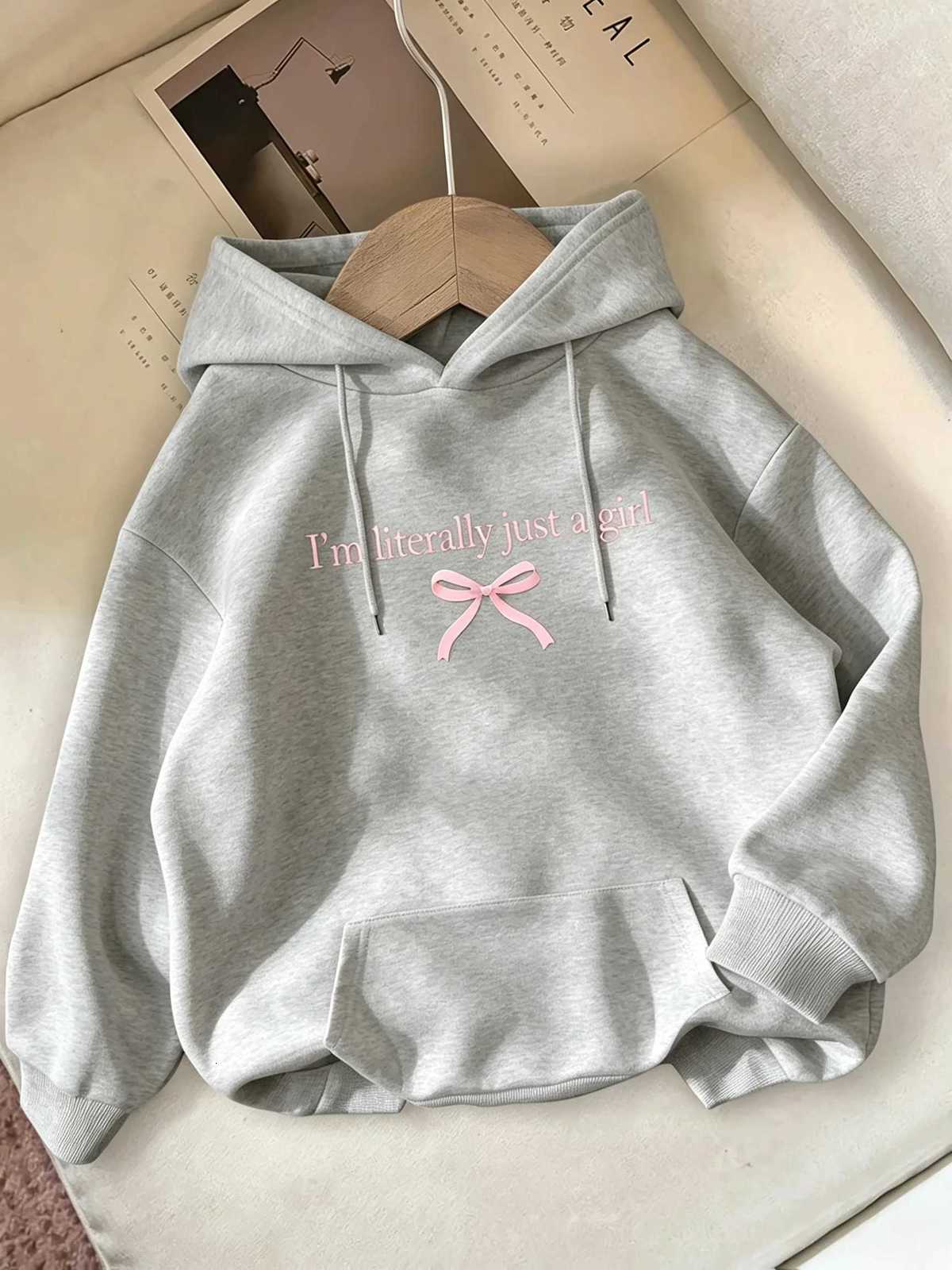 Hoodies Sweatshirts Creative Blue Women's Bow Fresh Style Printed Hoodie for Women in Autumn and Winter Long sleeved Hoodie for Women's Cl