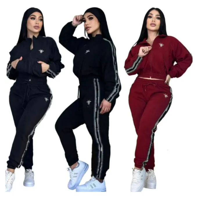 Designer Womens Tracksuit zippered Sports Jacket +Jogger Pants 2 Piece Set Daily Casual pockets Sweatshirt Autumn Winter High Quality Clothes