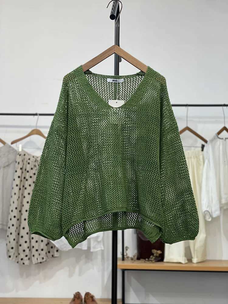 Women's Sweaters Spring New Arrival Sweet V-Neck Knitted Hollow out Breathable Loose Fit Overhead Sweater Casual Style Long Sleeve Cotton 100%