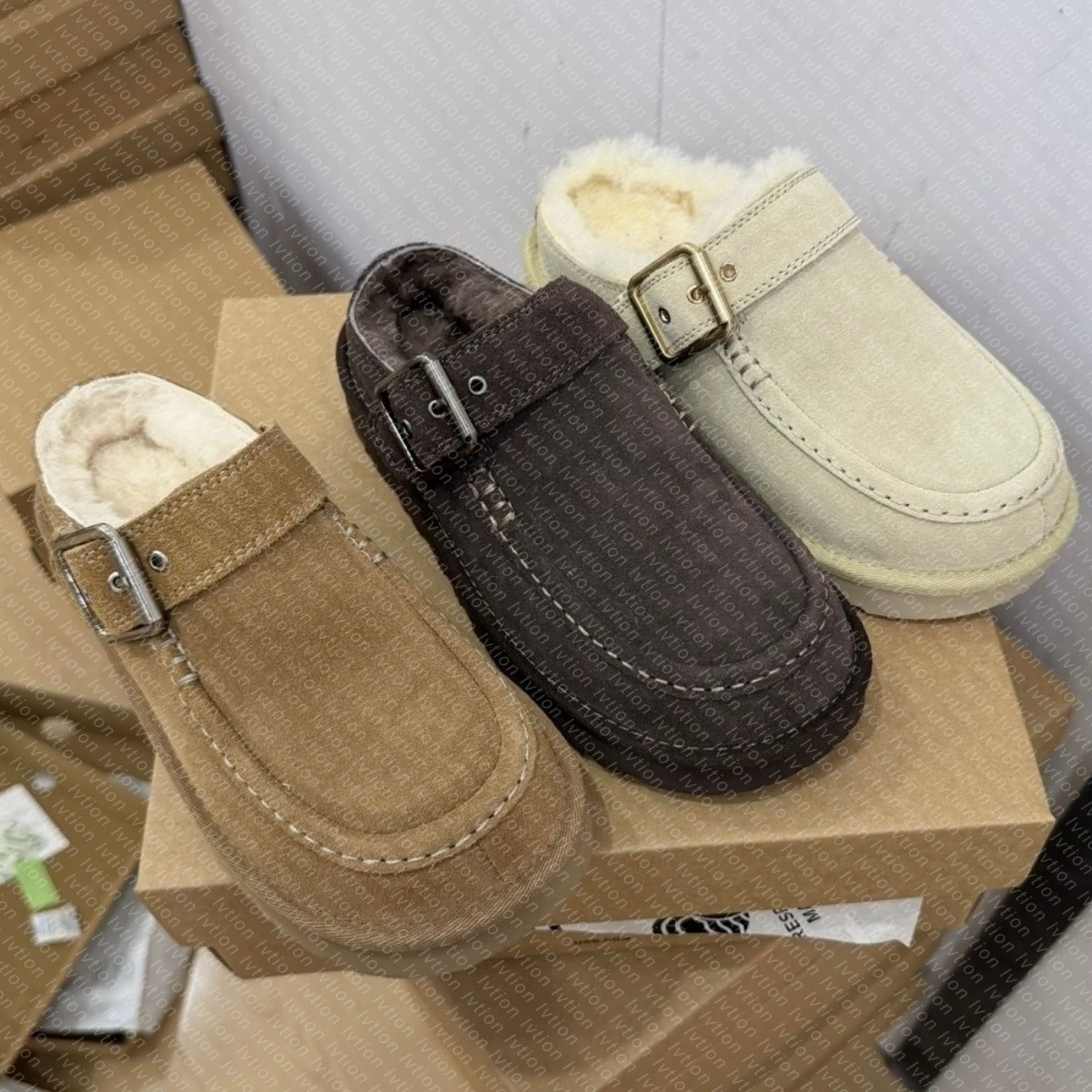 Goldenstar Clog Slippers Designer Evelina Clog Golden star Beach Sandal Cross Slides Women Men uggggggSlippers Fall Mustard Seed Chestnut Winter fur