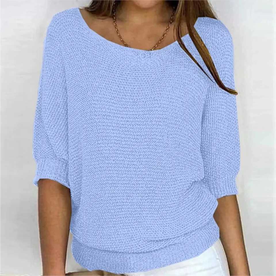 Women's Sweaters Casual O Neck 7-quarter Sleeve Knitted For Women's Tops Autumn New Solid Color Simple Loose Versatile Pullover Sweater Fe