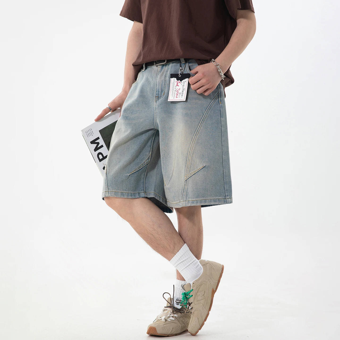 Structure Divided Washed Denim Shorts Men Spring and Summer Style Retro Old Fashion Japanese All-match Loose Shorts 260921