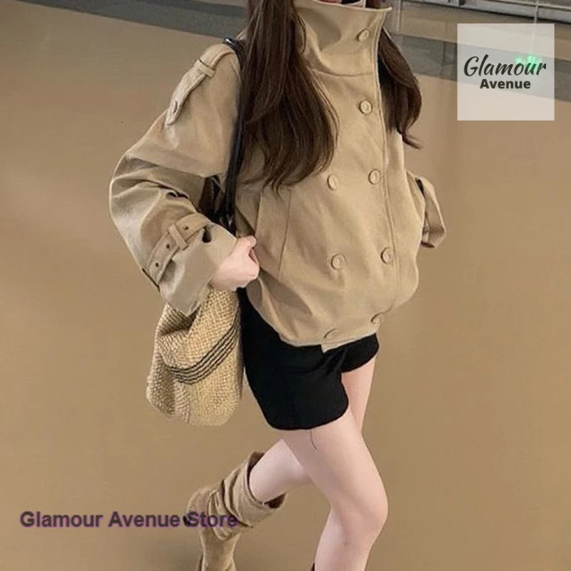 French British style double-breasted khaki collar trench coat women's autumn and winter Maillard high-grade loose casual coat 260920