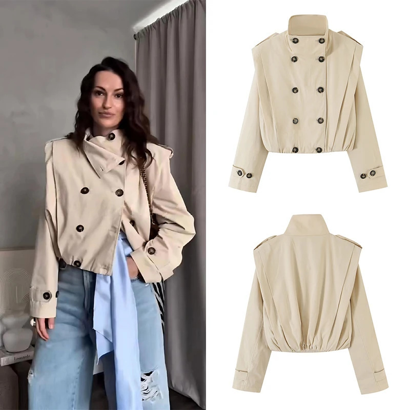 Guobioziy Women's Pleated Short Jacket Spring-Autumn Arrival European-style Daily Street Casual Fashion Trend Retro 260922