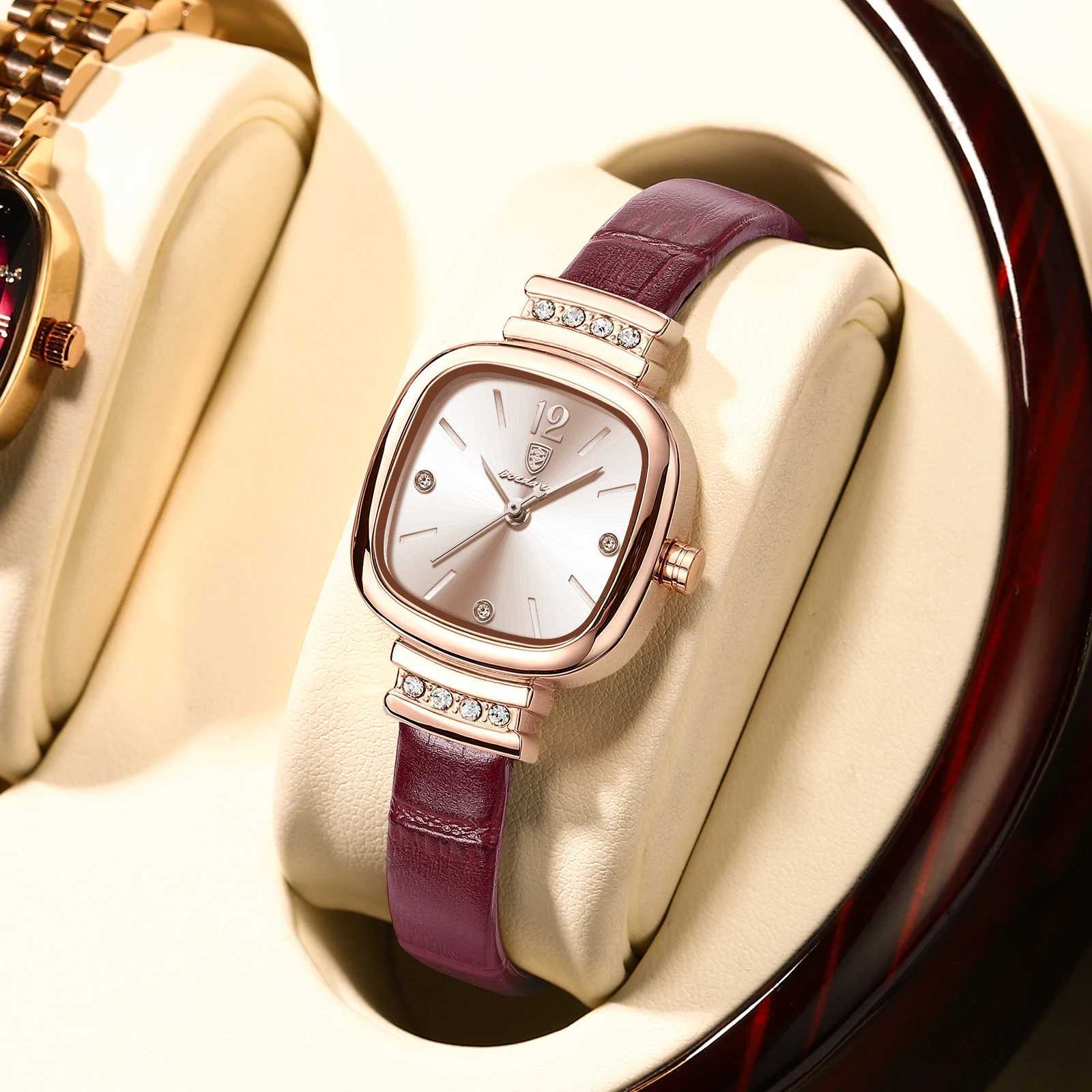 Relojes de mujer POEDAGAR, reloj de pulsera cuadrado a la moda para mujer, reloj de pulsera de cuero resistente al agua con diamantes de lujo para m