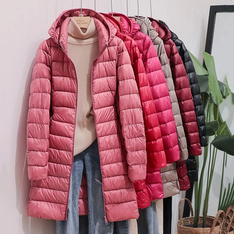 Plus Size Winter Womens Down Jackets Long Ultra Light Thin Casual Coat Puffer Jacket Slim Remove Hooded Parka Portable Windproof 260923