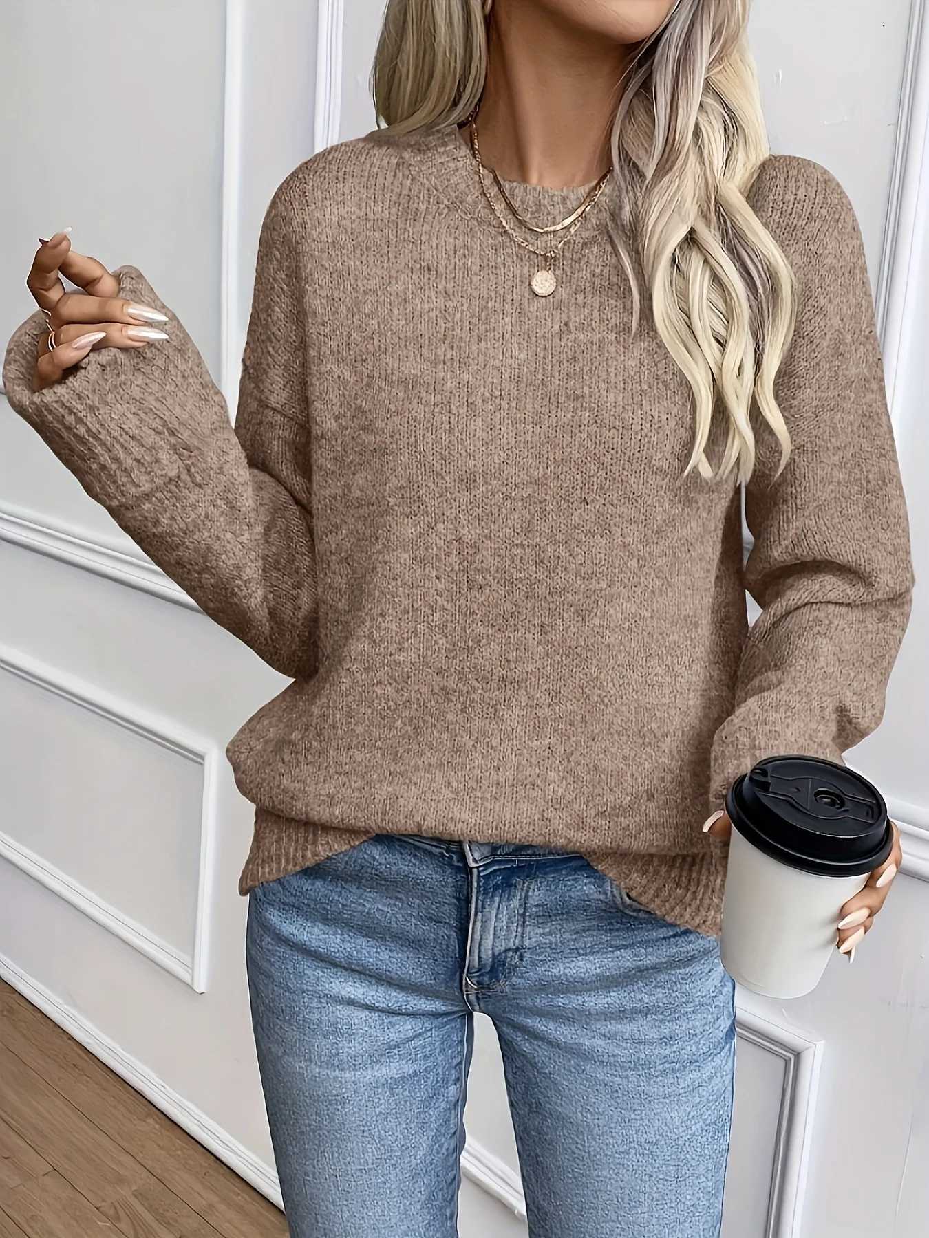 Women's Sweaters Solid Color Khaki Round Neck Knitwear elegant Casual and Fashionable Spring and Autumn Women's Sweater D260923