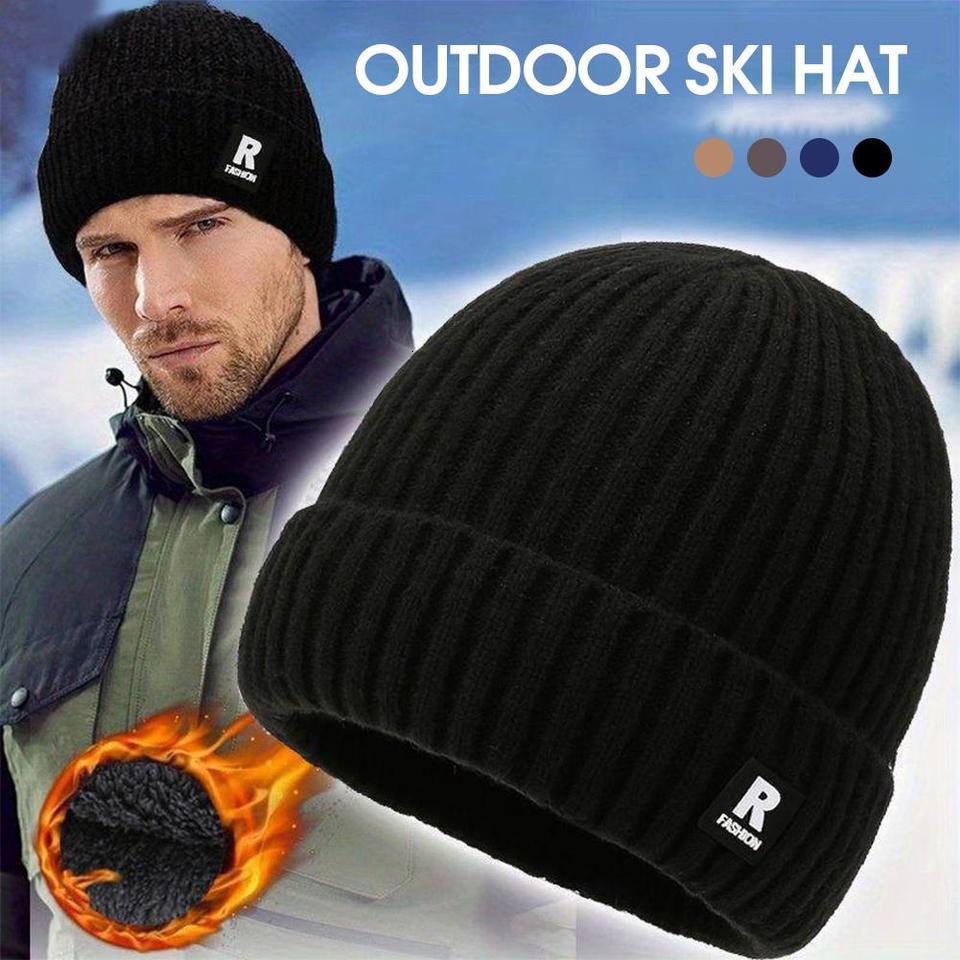 Thick Beanie Hat With Fleece Lined Men Women Winter Solid Knitted Wool Skull Cap For Outdoor Activities & Daily Use