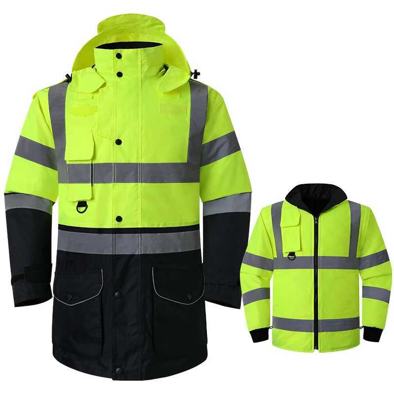 High Parkas Men's Vis Down Winter Jacket 7 in 1 Hi Vis Safety Bomber Jacket for Men Waterproof Cold-proof Workwear Parka C260922
