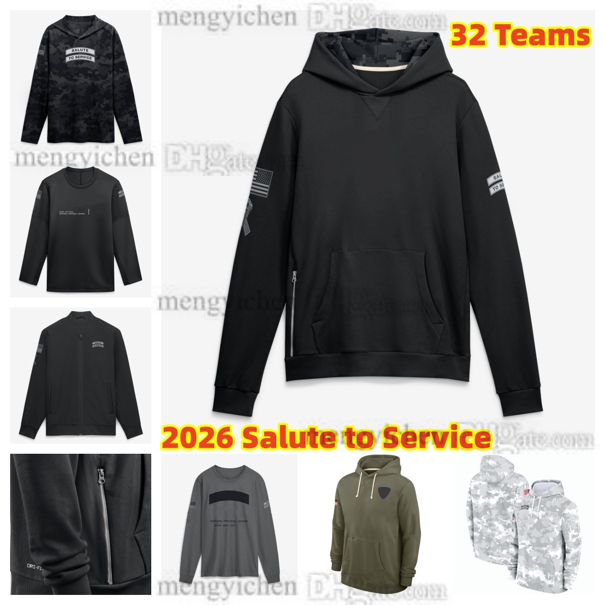 Hommes S-4XL Noir 2026 Salute to Service Sweat à capuche Maillot de football 2020 2021 2022 2023 2024 2025 Pulls à capuche à manches longues Swea