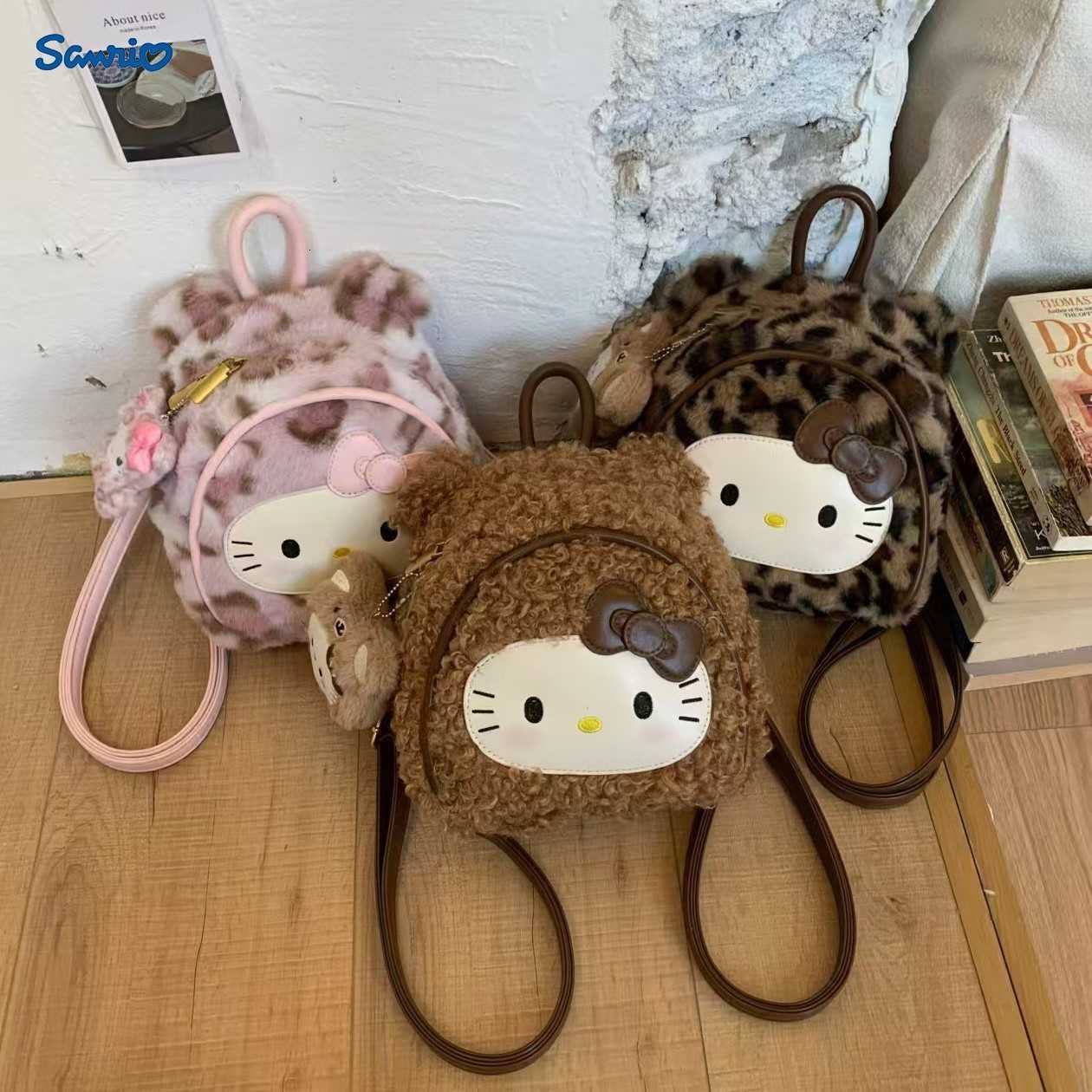 Sanrio Backpacks Korean-style Instagram-inspired leopard print Hello Kitty backpack a niche design exquisite and versatile a cute cartoon tote bag L