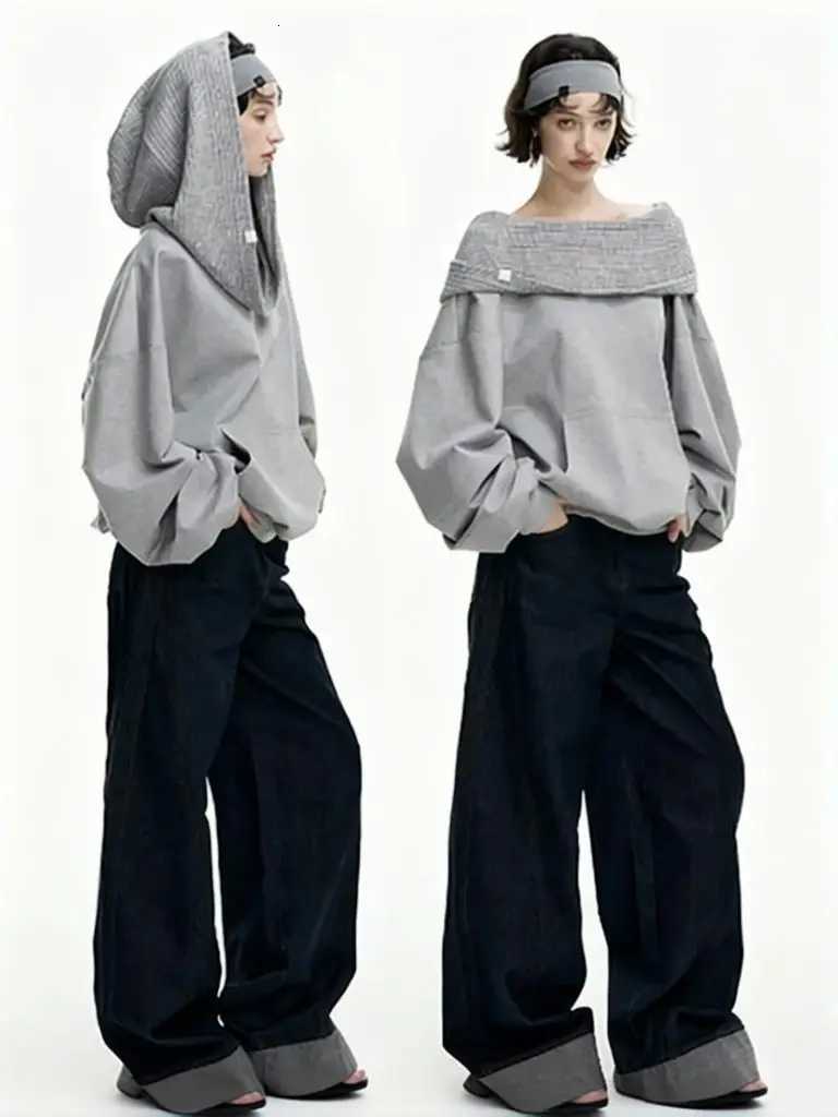 Women's Sweaters Autumn Knitwear Hooded Casual Oversize Pullovers Women Dual-wear Designer Fashion Off Shoulder Sweater Spring Loose Outwear H2