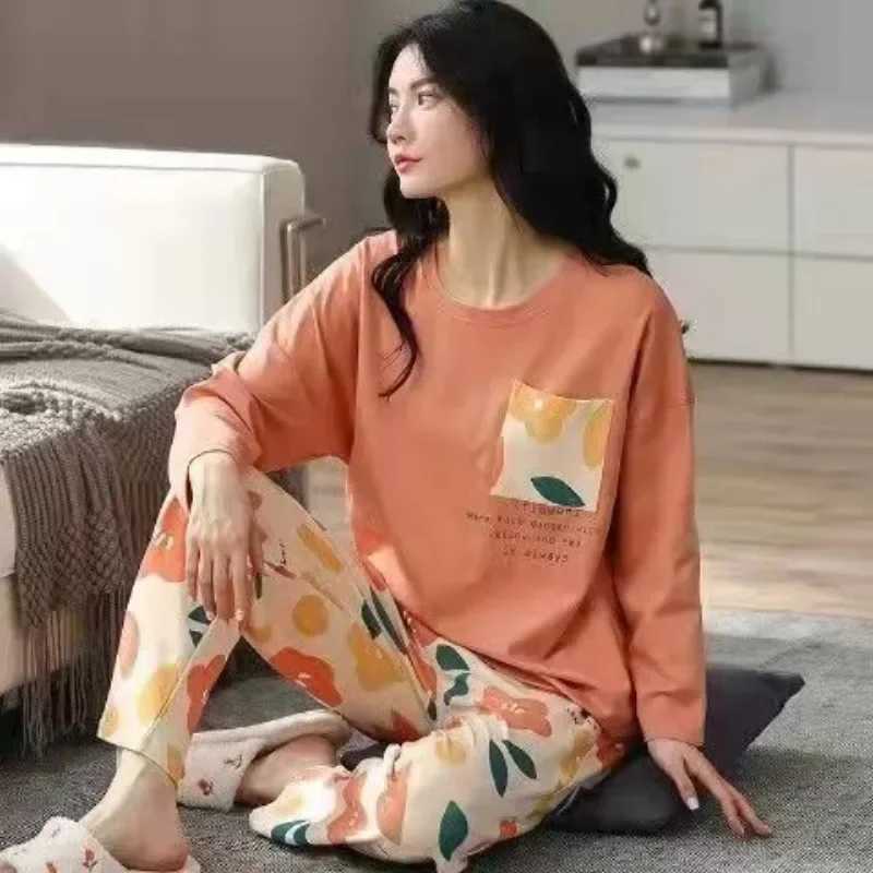 Women's Sleep Lounge Pyjamas Set for Women's Plus Size Student Long Sleeve Spring and Fall Loungewear Ladies Simple Loose Homewear Casual