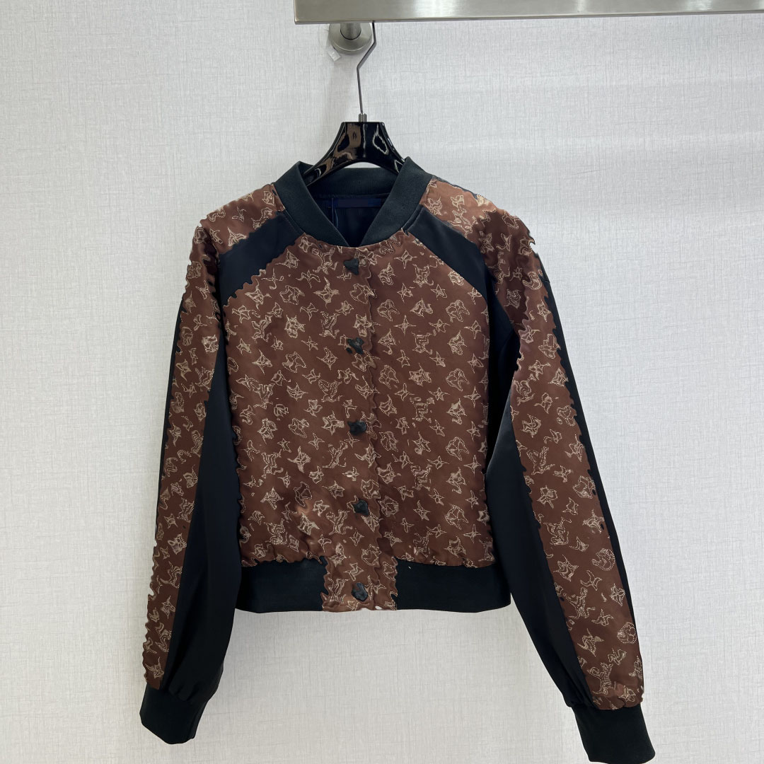 Fashion women's designer jacket monogrammed patchwork sleeve baseball jacket classic baseball jacket stand collar design