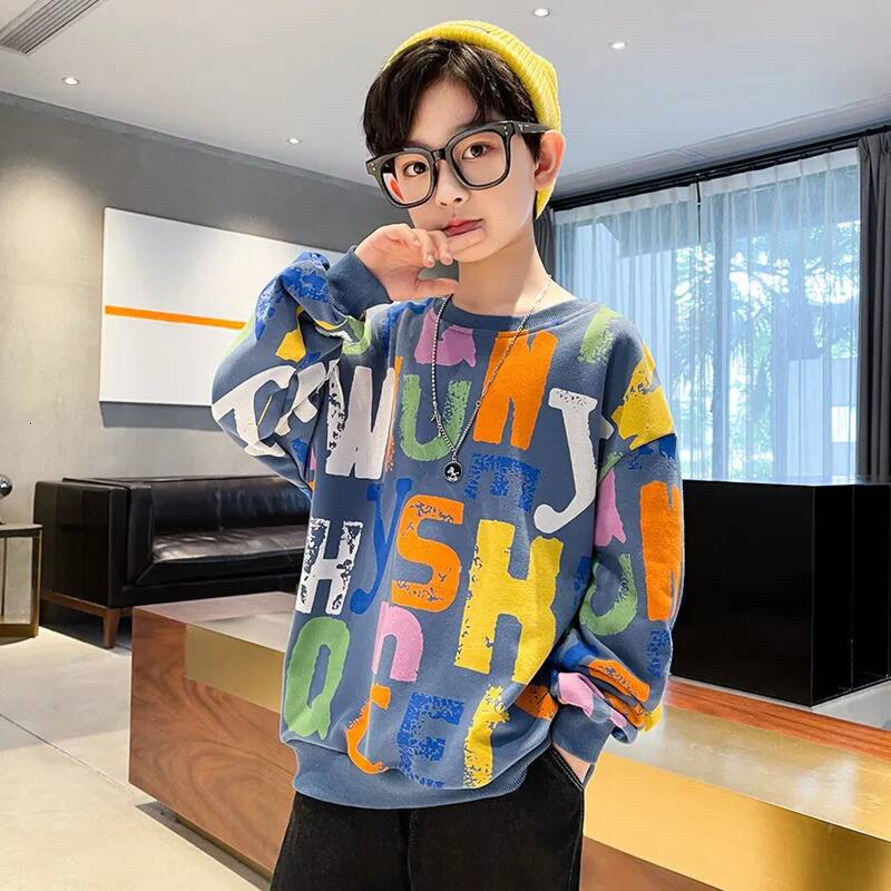 Boys Hoodie Hoodies Sweatshirts Spring And Autumn Boys Cartoon Letter Printed Cotton Long hooded Sleeve Top O Neck Pullover Youth Casual Sweatshirt