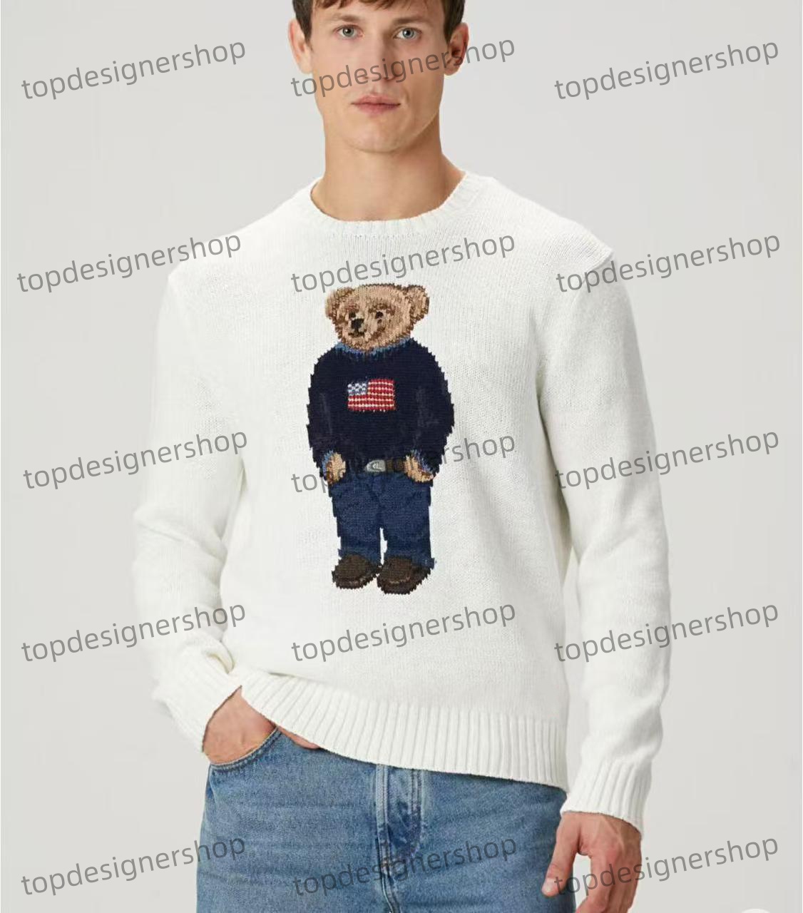 Luxury Designer Mens Sweaters Crew Neck Knitted Jumpers Bear American Flag Sweater Trendy Winter HighEnd Comfortable Cotton Men Horse Casual Pullove