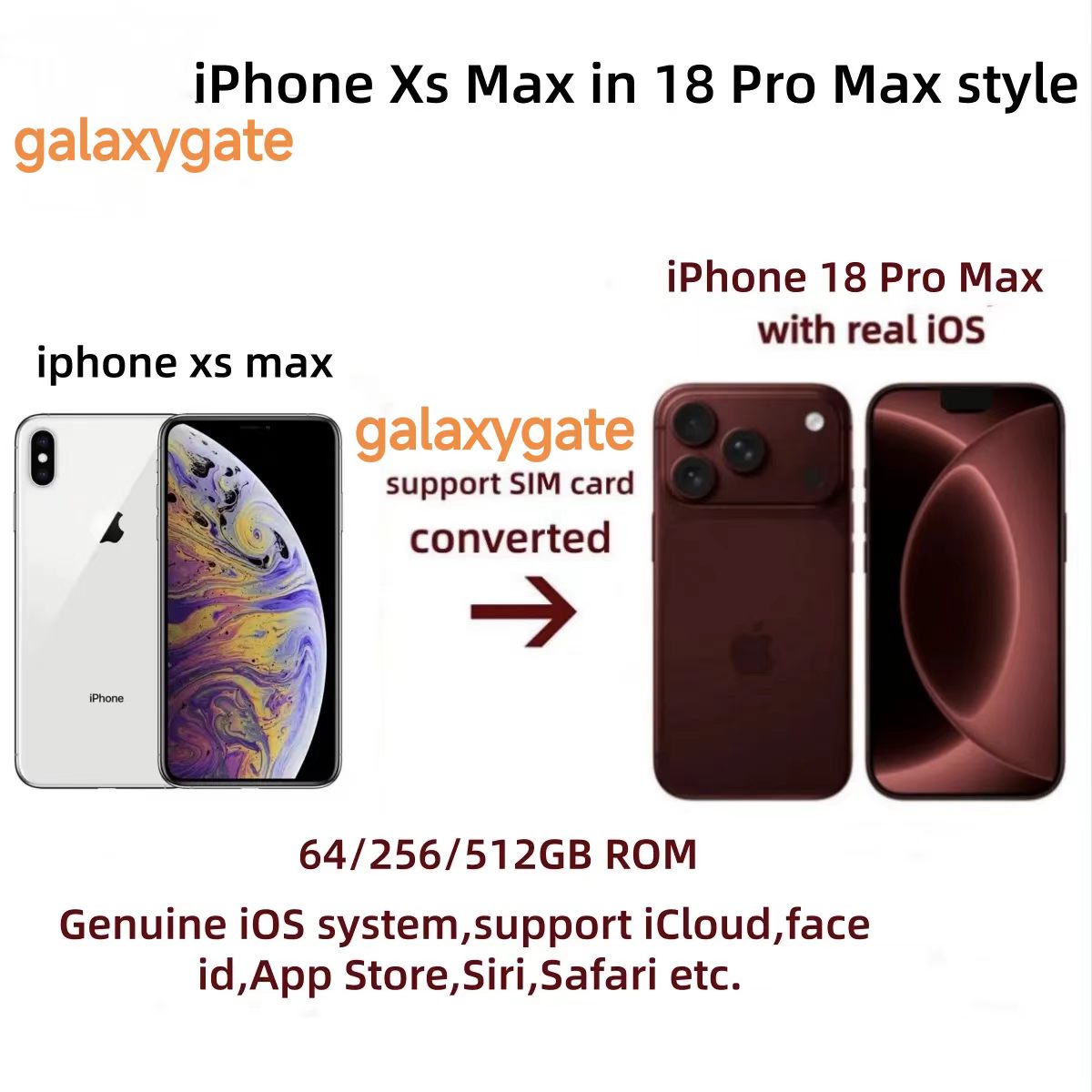 Apple Original iphone Xs Max in iphone 18 pro max style 4G LTE phone unlocked coming with 18 pro box sealed 4GB RAM 256GB ROM